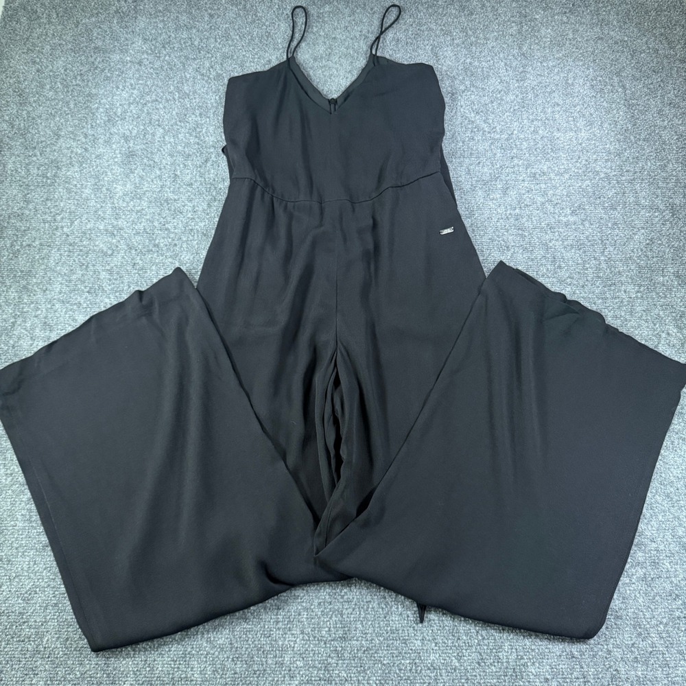 Armani Exchange Jumpsuit Black Wide Leg Spaghetti Strap V-Neck Size 0 Minimalist